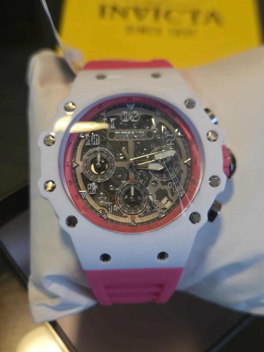 69620 Invicta Racing Apexium Unisex Watch White & Pink Watch 41mm Skeleton Dial